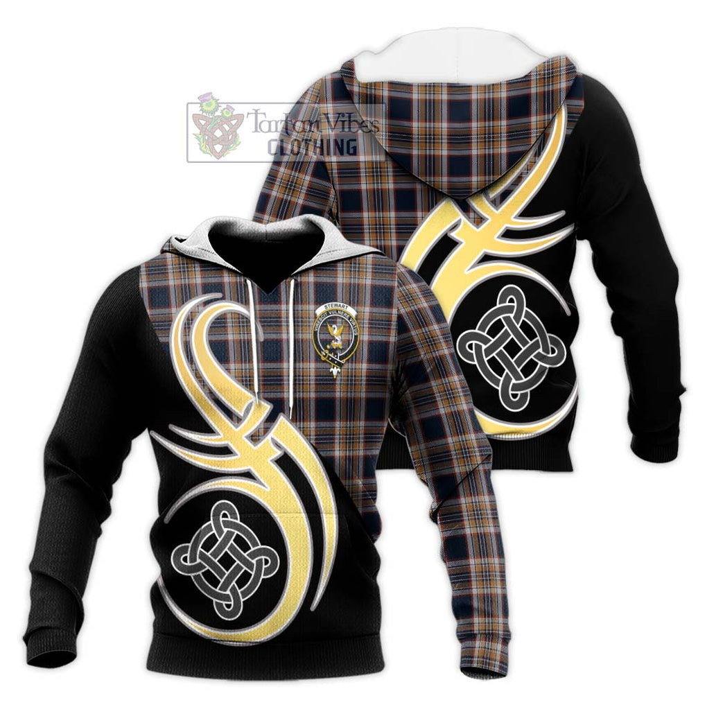 Stewart Navy Tartan Knitted Hoodie with Family Crest and Celtic Symbol Style Unisex Knitted Pullover Hoodie - Tartan Vibes Clothing