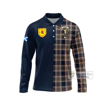 Stewart Navy Tartan Long Sleeve Polo Shirt Alba with Scottish Lion Royal Arm Half Style