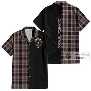 Stewart Navy Tartan Short Sleeve Button Shirt with Family Crest and Half Of Me Style