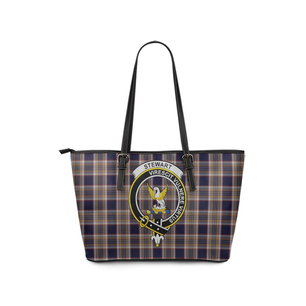 Stewart Navy Tartan Leather Tote Bag with Family Crest - Tartan Vibes Clothing