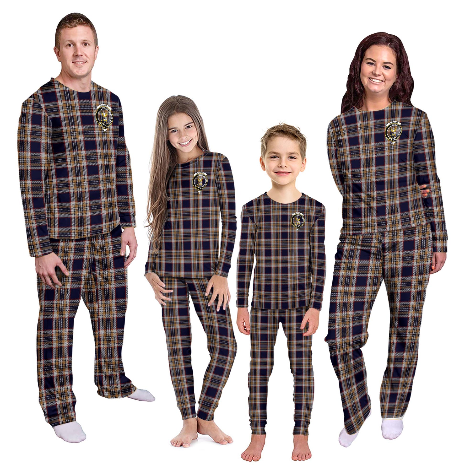 Stewart Navy Tartan Pajamas Family Set with Family Crest - Tartanvibesclothing