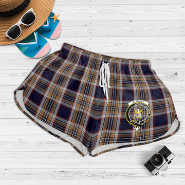 Stewart Navy Tartan Womens Shorts with Family Crest