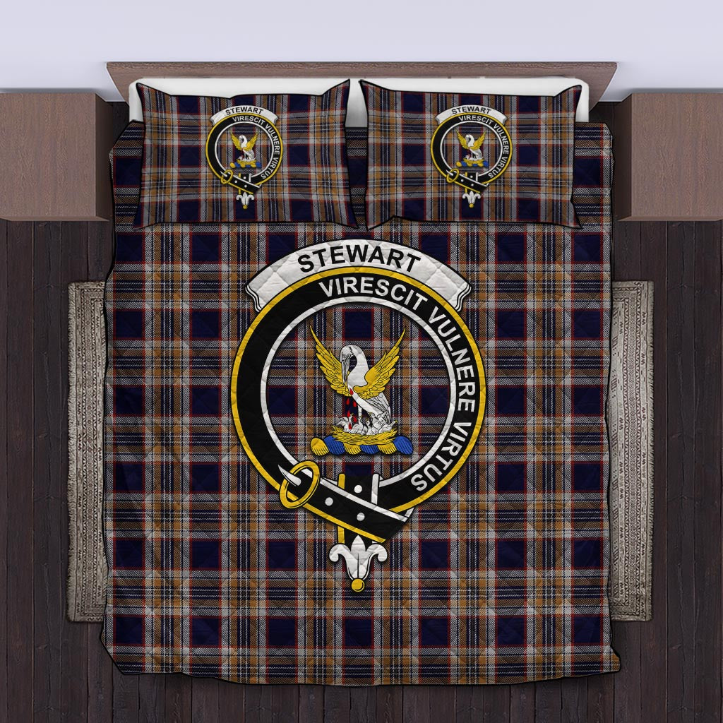 Stewart Navy Tartan Quilt Bed Set with Family Crest Twin - Tartan Vibes Clothing