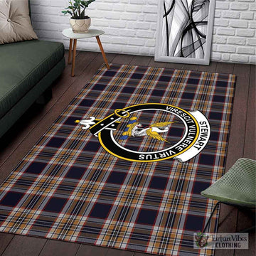 Stewart Navy Tartan Area Rug with Family Crest