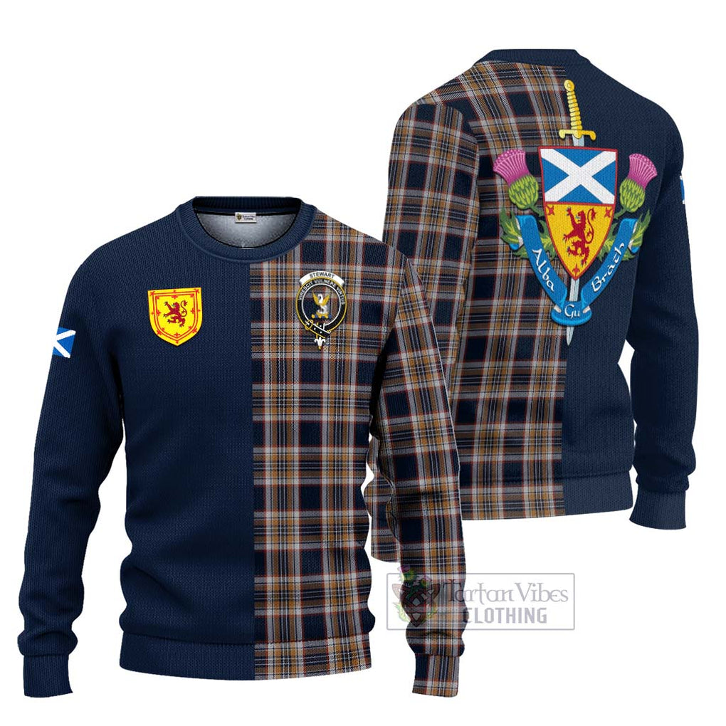 Tartan Vibes Clothing Stewart Navy Tartan Knitted Sweater with Scottish Lion Royal Arm Half Style