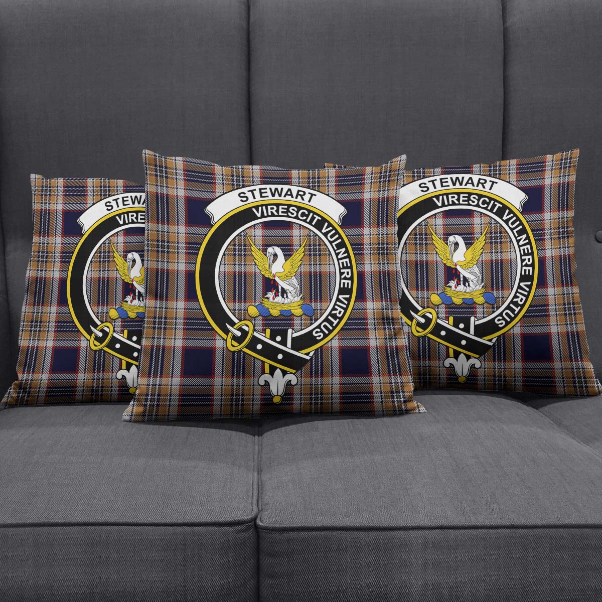 Stewart Navy Tartan Pillow Cover with Family Crest Square Pillow Cover - Tartanvibesclothing