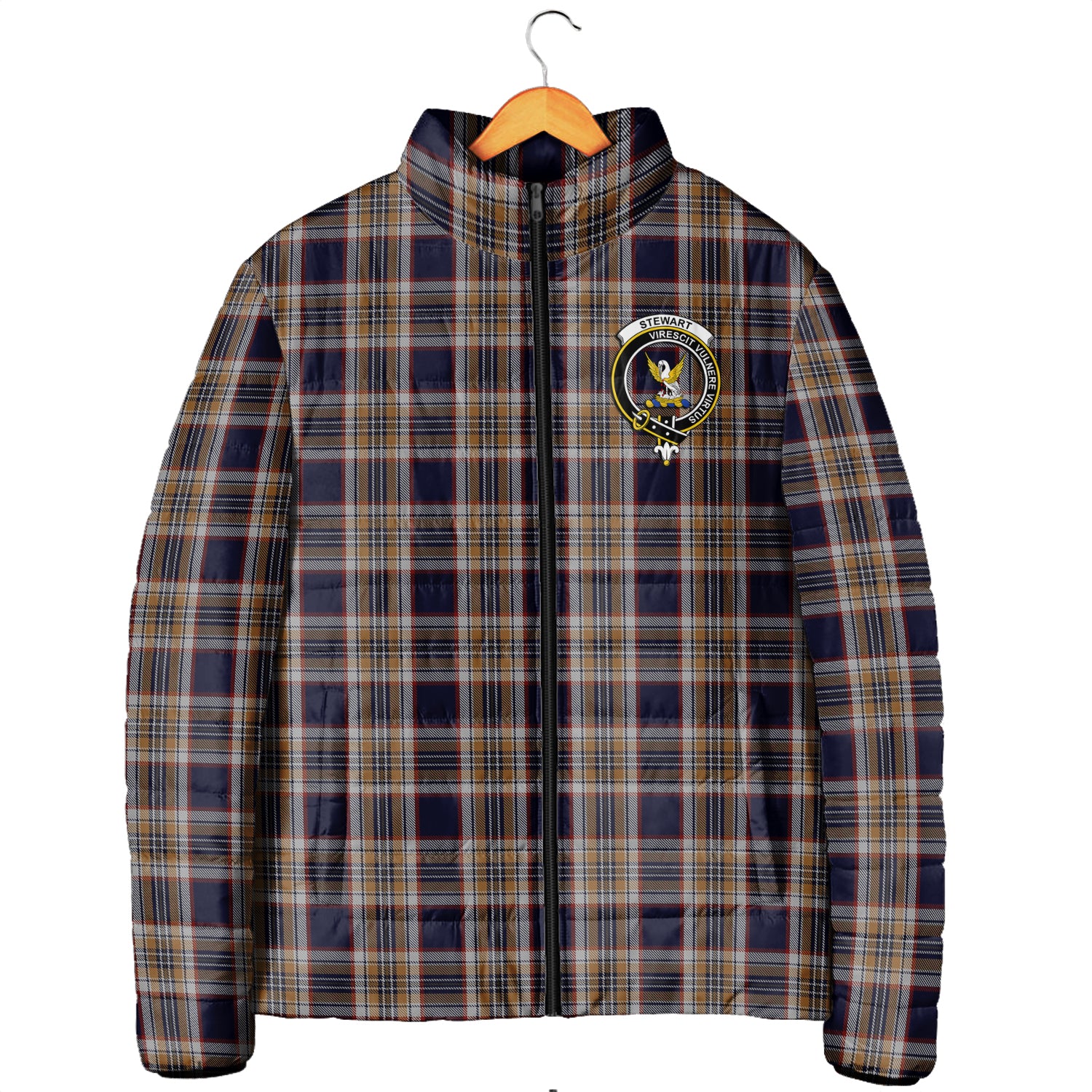 Stewart Navy Tartan Padded Jacket with Family Crest Men's Padded Jacket - Tartan Vibes Clothing