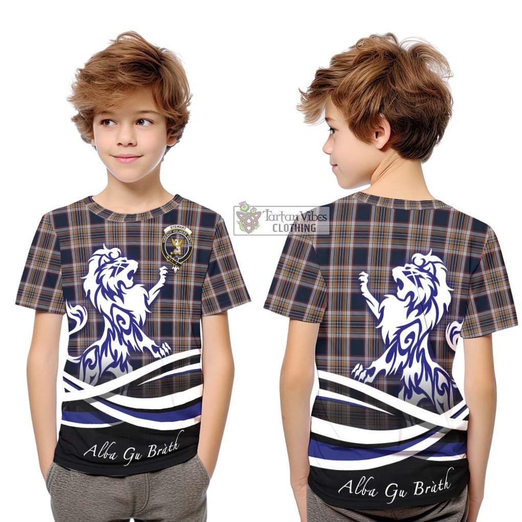 Stewart Navy Tartan Kid T-Shirt with Alba Gu Brath Regal Lion Emblem Youth XL Size14 - Tartanvibesclothing Shop