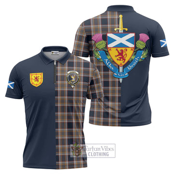 Stewart Navy Tartan Zipper Polo Shirt Alba with Scottish Lion Royal Arm Half Style