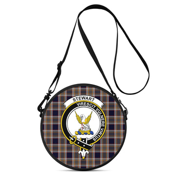 Stewart Navy Tartan Round Satchel Bags with Family Crest