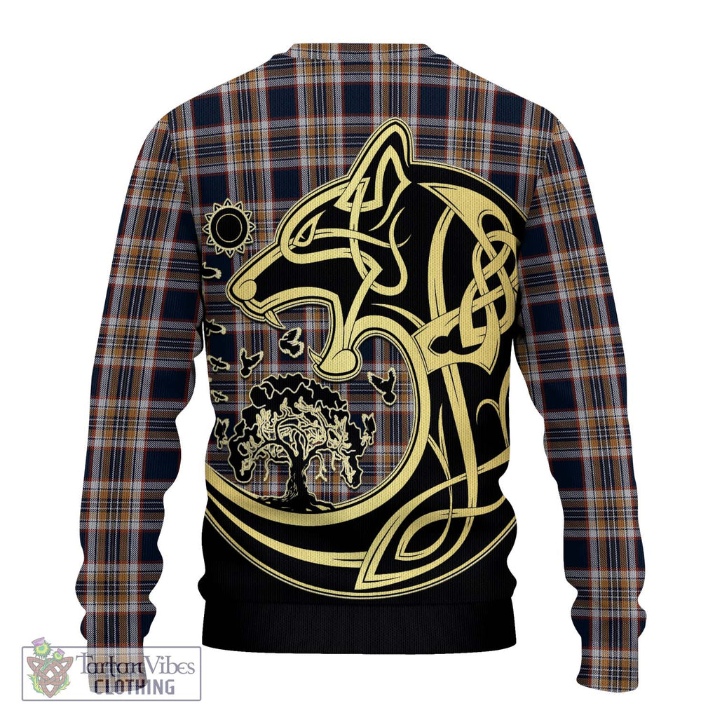 Stewart Navy Tartan Knitted Sweater with Family Crest Celtic Wolf Style - Tartan Vibes Clothing