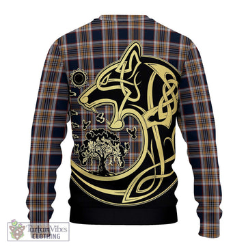 Stewart Navy Tartan Ugly Sweater with Family Crest Celtic Wolf Style