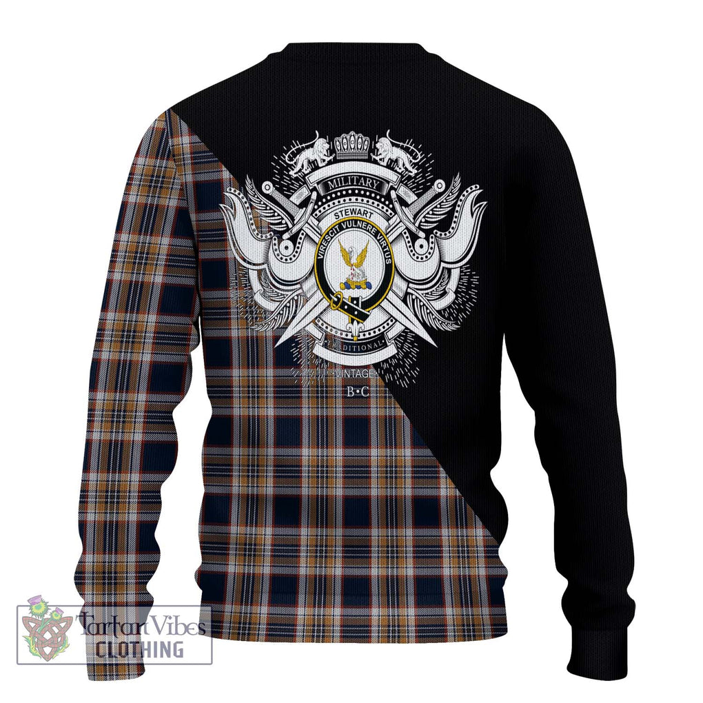 Stewart Navy Tartan Knitted Sweater with Family Crest and Military Logo Style - Tartanvibesclothing Shop