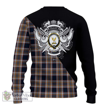 Stewart Navy Tartan Ugly Sweater with Family Crest and Military Logo Style