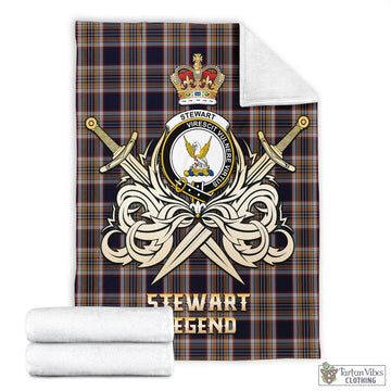 Stewart Navy Tartan Blanket with Clan Crest and the Golden Sword of Courageous Legacy