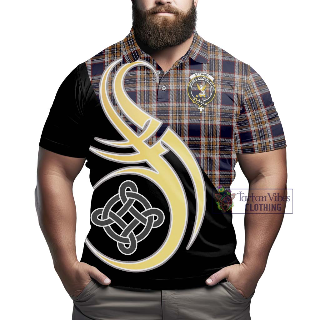 Tartan Vibes Clothing Stewart Navy Tartan Polo Shirt with Family Crest and Celtic Symbol Style