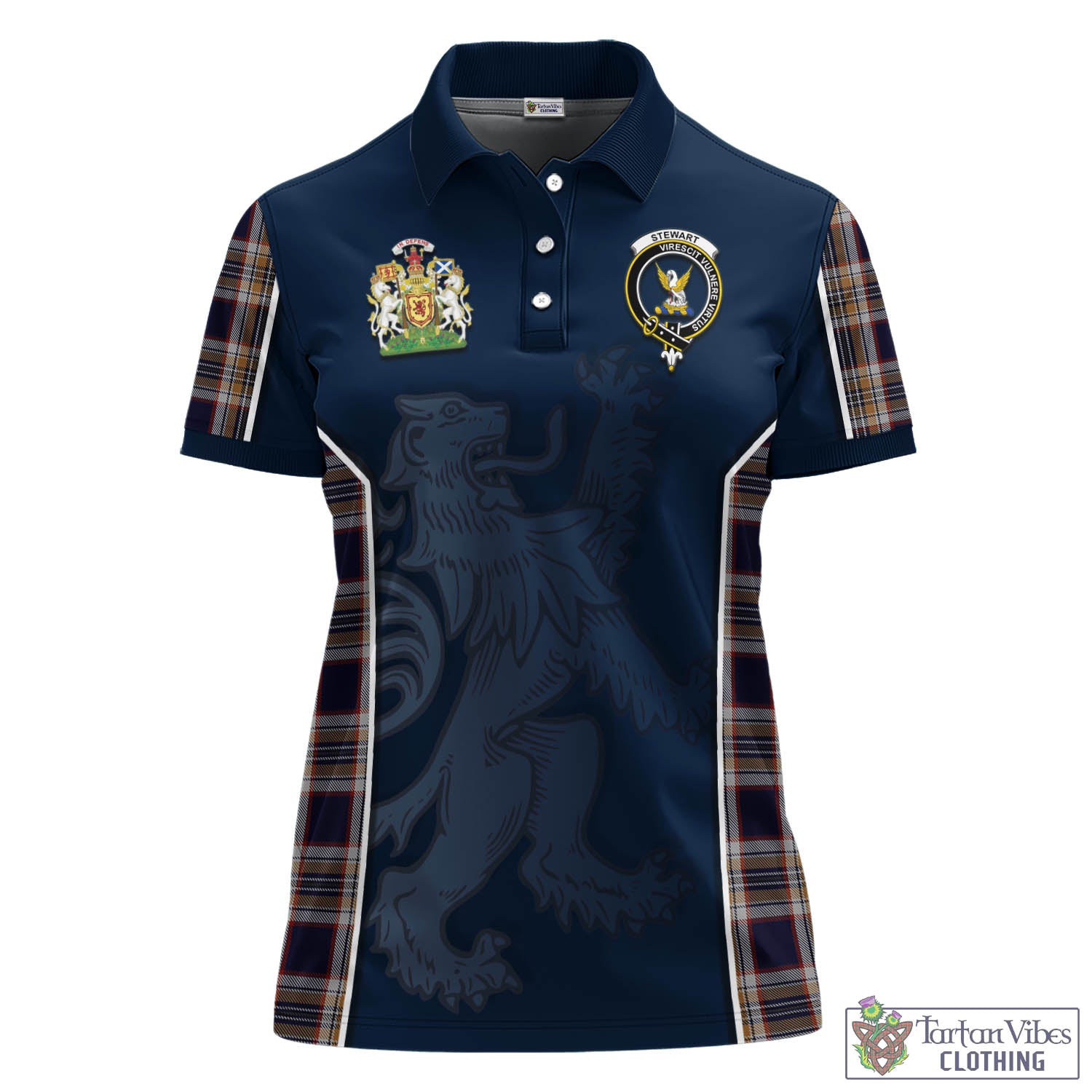 Stewart Navy Tartan Women's Polo Shirt with Family Crest and Lion Rampant Vibes Sport Style - Tartan Vibes Clothing