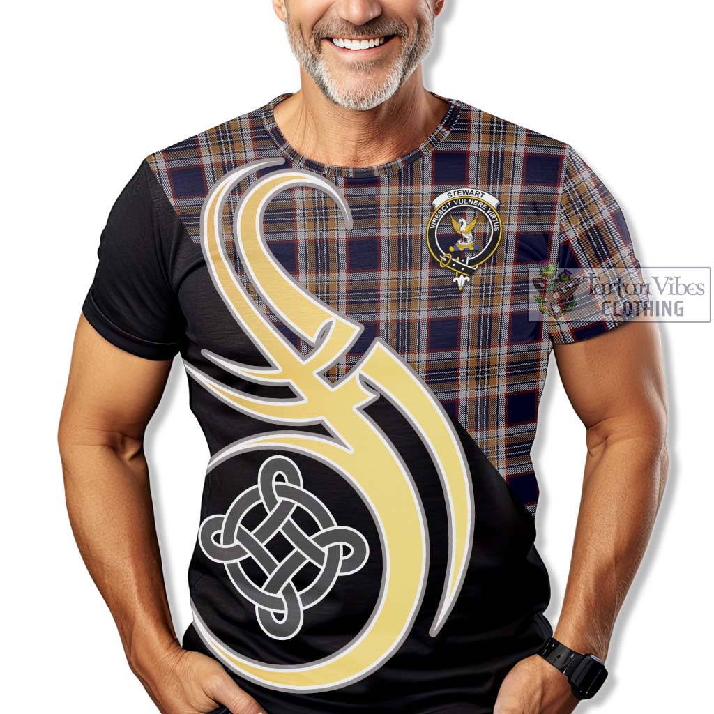 Tartan Vibes Clothing Stewart Navy Tartan T-Shirt with Family Crest and Celtic Symbol Style