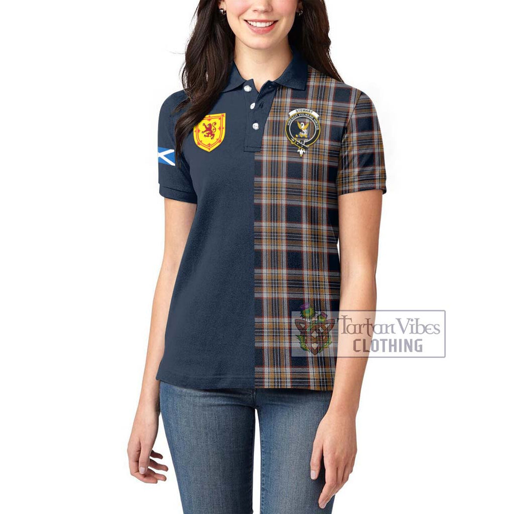 Tartan Vibes Clothing Stewart Navy Tartan Women's Polo Shirt with Scottish Lion Royal Arm Half Style