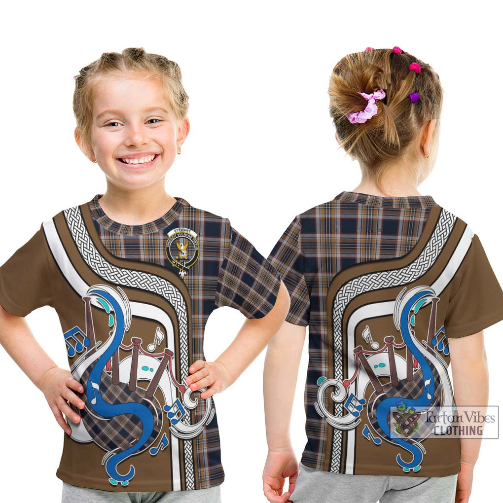 Tartan Vibes Clothing Stewart Navy Tartan Kid T-Shirt with Epic Bagpipe Style