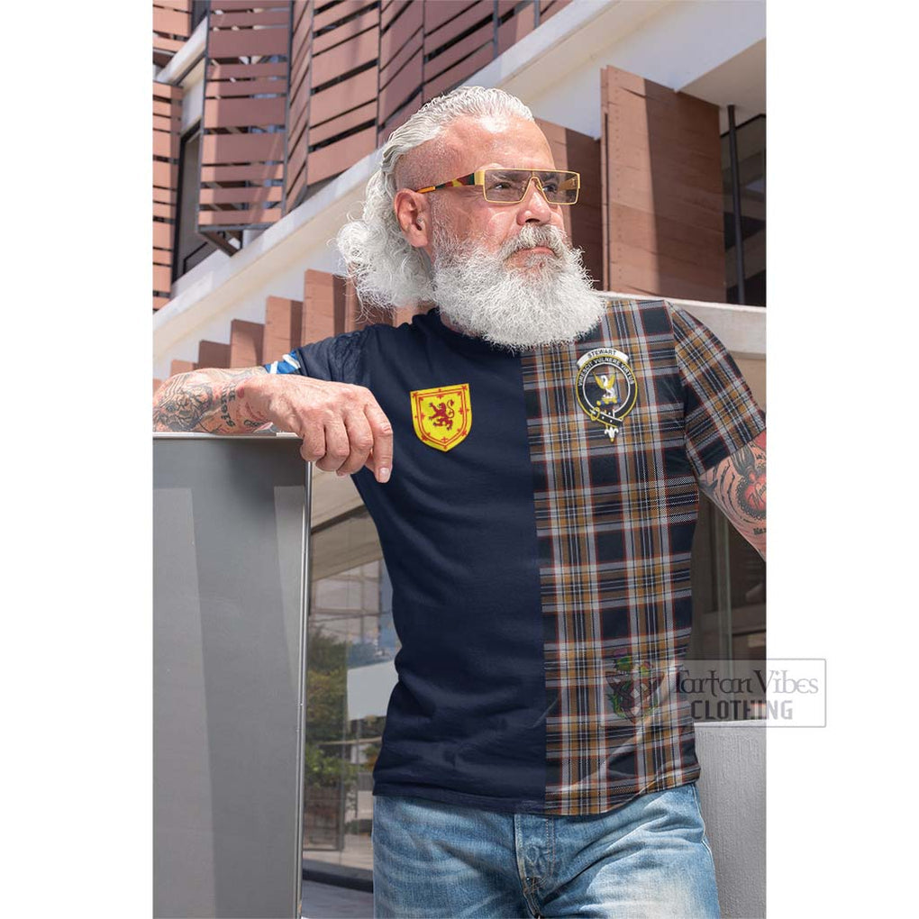 Tartan Vibes Clothing Stewart Navy Tartan Cotton T-shirt with Scottish Lion Royal Arm Half Style