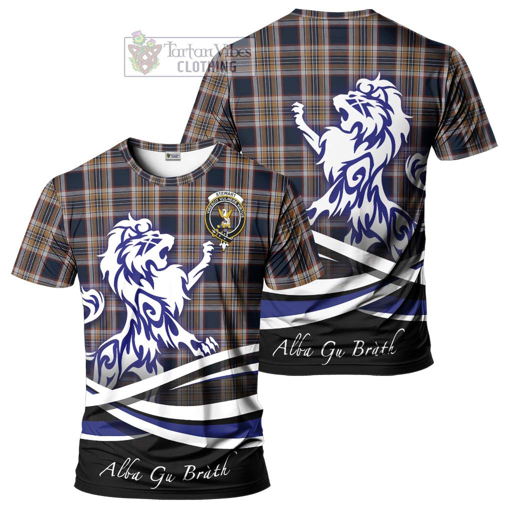 Tartan Vibes Clothing Stewart Navy Tartan Cotton T-shirt with Alba Gu Brath Regal Lion Emblem