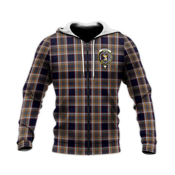 Stewart Navy Tartan Knitted Hoodie with Family Crest