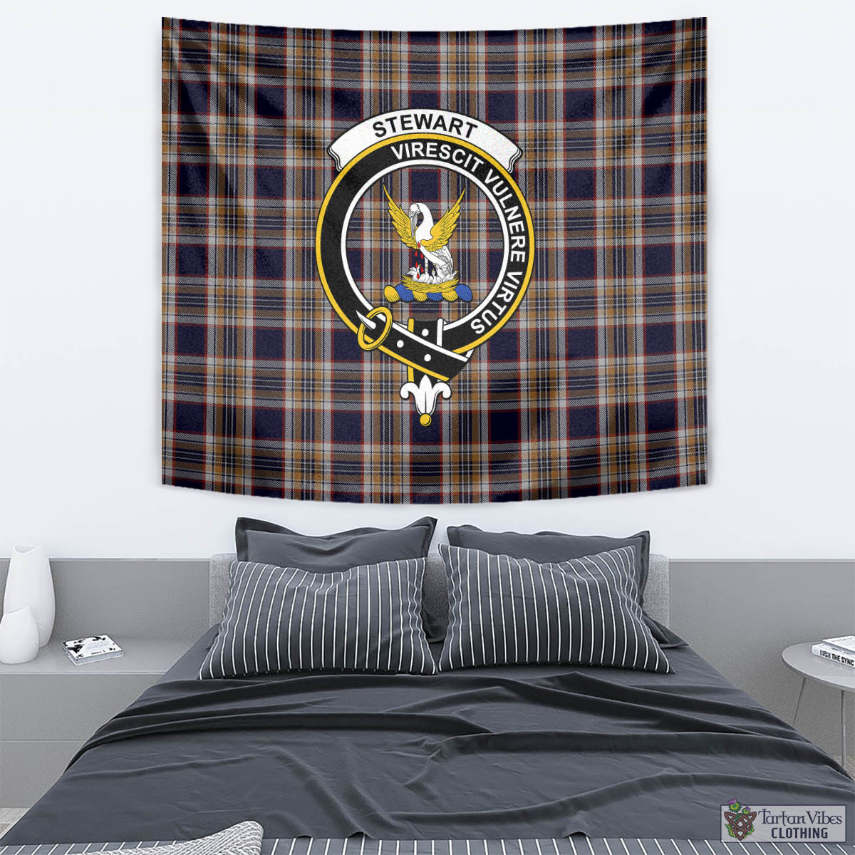 Tartan Vibes Clothing Stewart Navy Tartan Tapestry Wall Hanging and Home Decor for Room with Family Crest