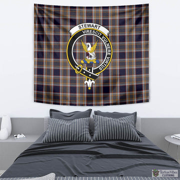 Stewart Navy Tartan Tapestry Wall Hanging and Home Decor for Room with Family Crest