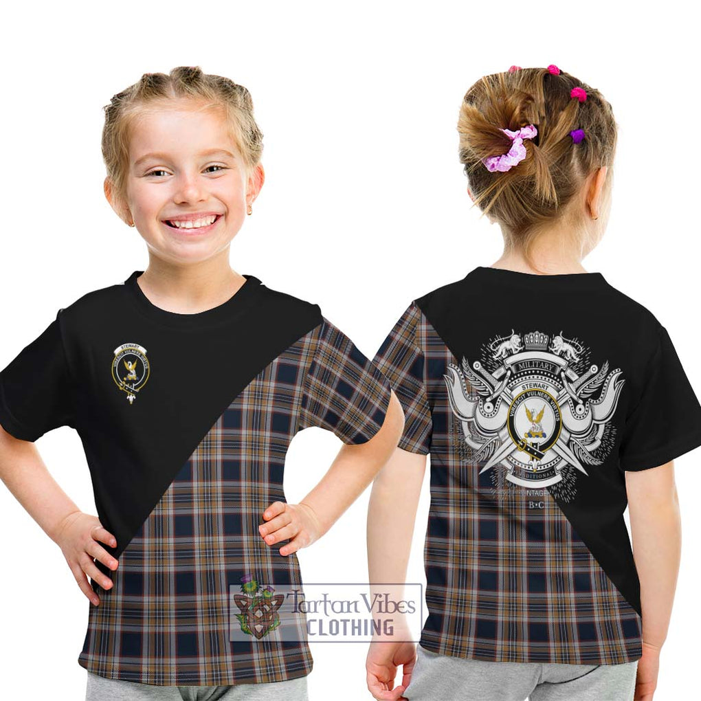 Stewart Navy Tartan Kid T-Shirt with Family Crest and Military Logo Style - Tartanvibesclothing Shop