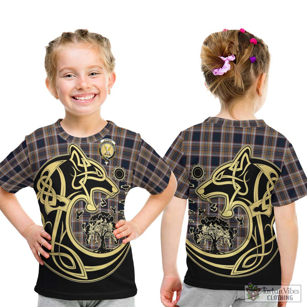 Stewart Navy Tartan Kid T-Shirt with Family Crest Celtic Wolf Style - Tartan Vibes Clothing