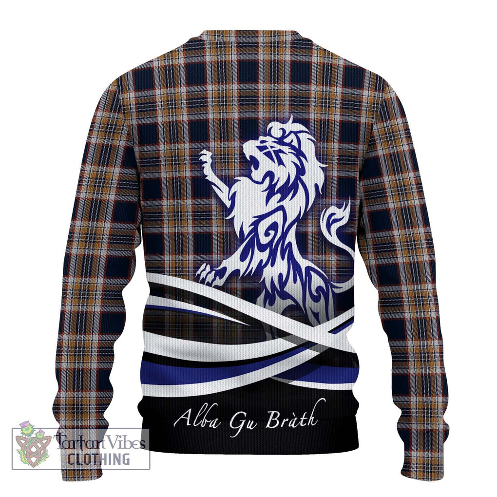 Stewart Navy Tartan Knitted Sweater with Alba Gu Brath Regal Lion Emblem - Tartanvibesclothing Shop