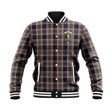 Stewart Navy Tartan Baseball Jacket with Family Crest