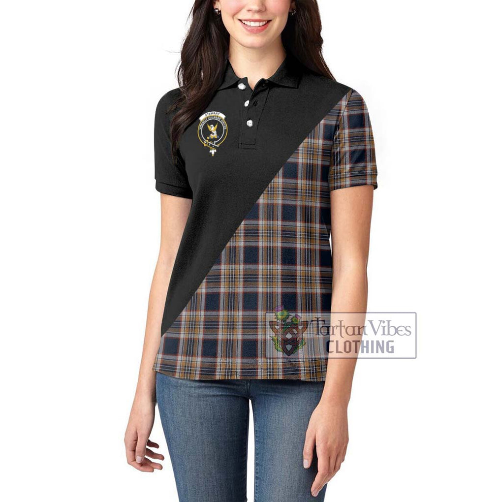 Stewart Navy Tartan Women's Polo Shirt with Family Crest and Military Logo Style - Tartanvibesclothing Shop