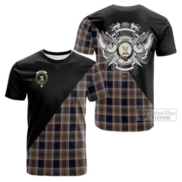 Stewart Navy Tartan Cotton T-shirt with Family Crest and Military Logo Style