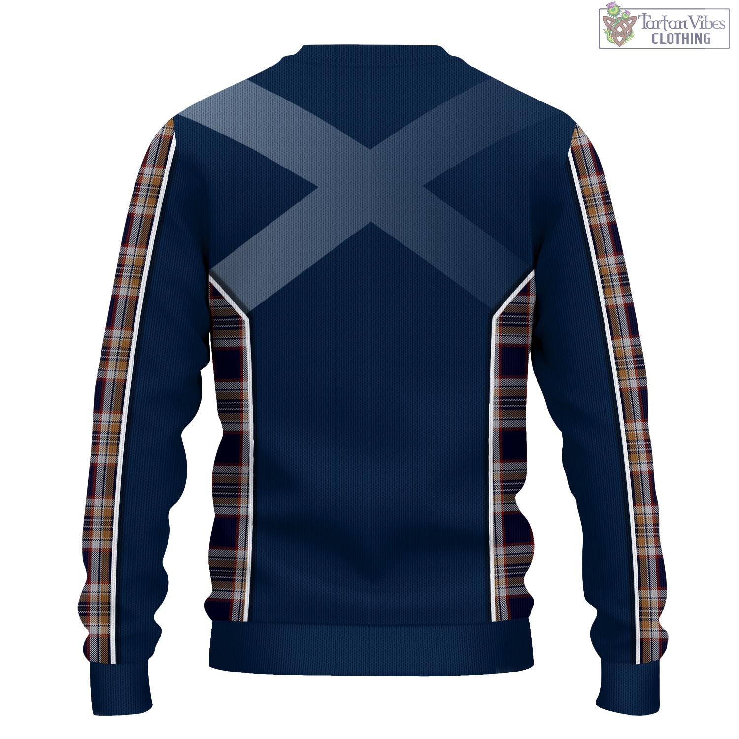 Tartan Vibes Clothing Stewart Navy Tartan Knitted Sweatshirt with Family Crest and Scottish Thistle Vibes Sport Style