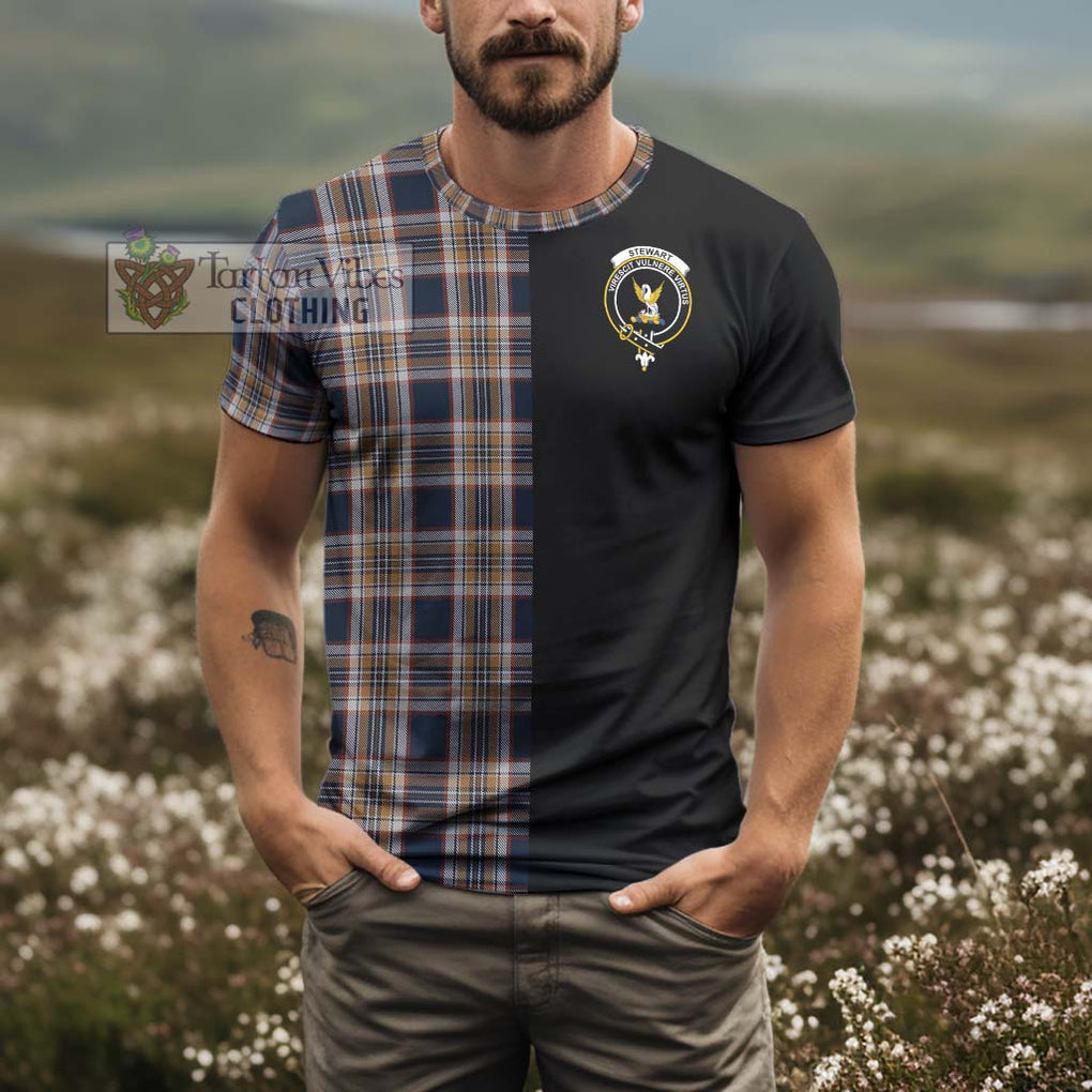 Stewart Navy Tartan T-Shirt with Family Crest and Half Of Me Style - Tartanvibesclothing Shop