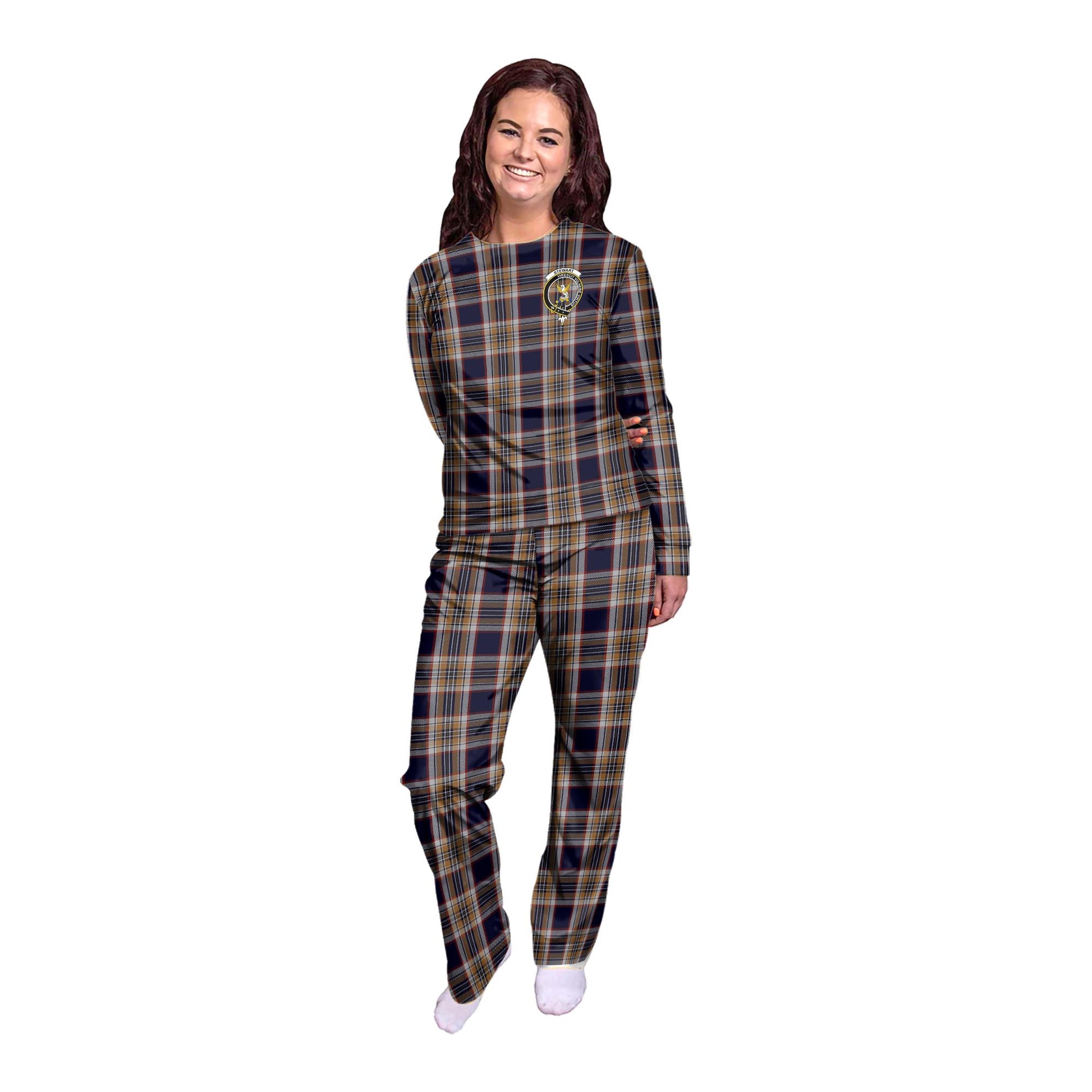 Stewart Navy Tartan Pajamas Family Set with Family Crest - Tartanvibesclothing