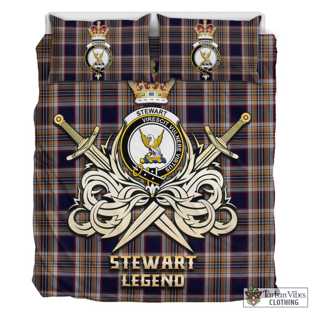 Tartan Vibes Clothing Stewart Navy Tartan Bedding Set with Clan Crest and the Golden Sword of Courageous Legacy