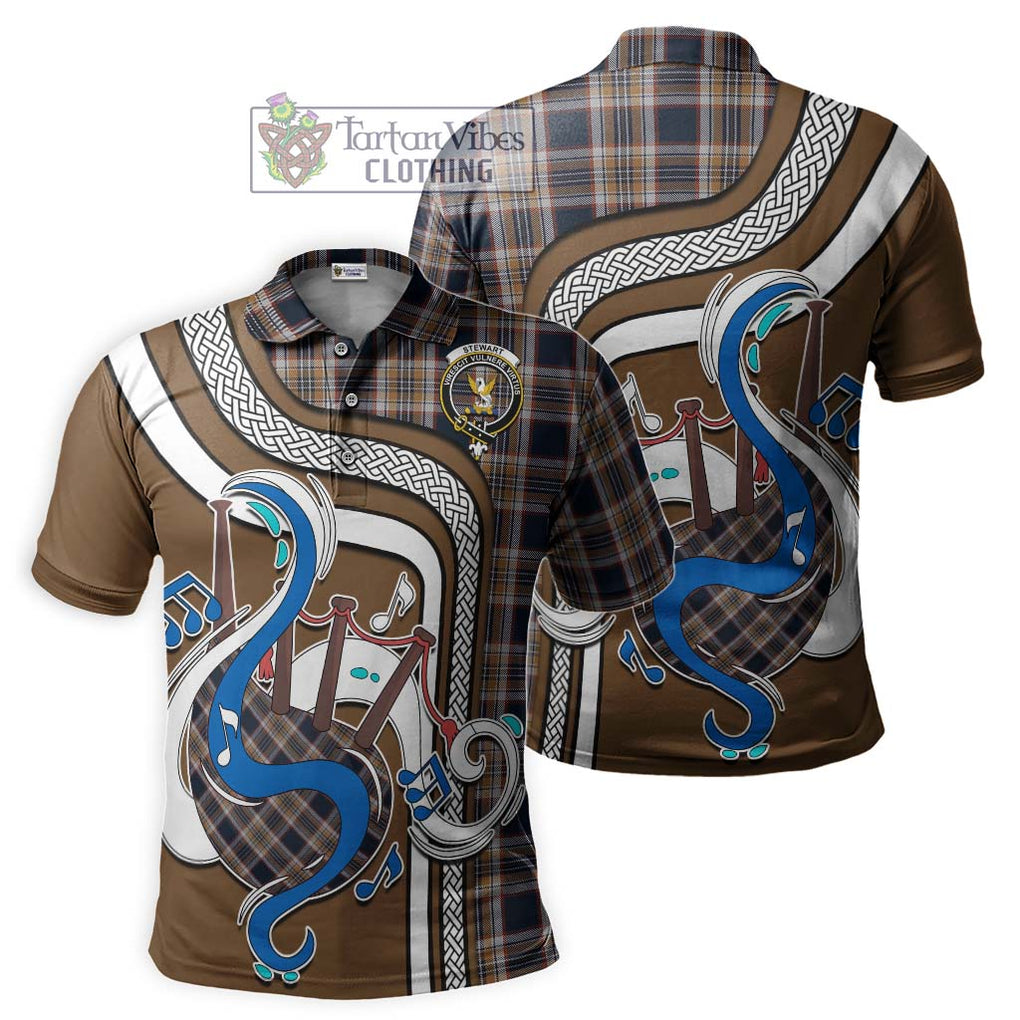 Tartan Vibes Clothing Stewart Navy Tartan Polo Shirt with Epic Bagpipe Style