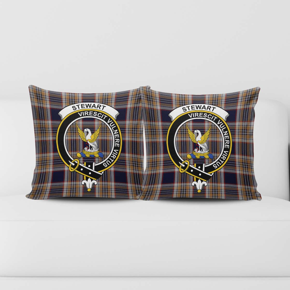 Stewart Navy Tartan Pillow Cover with Family Crest - Tartanvibesclothing