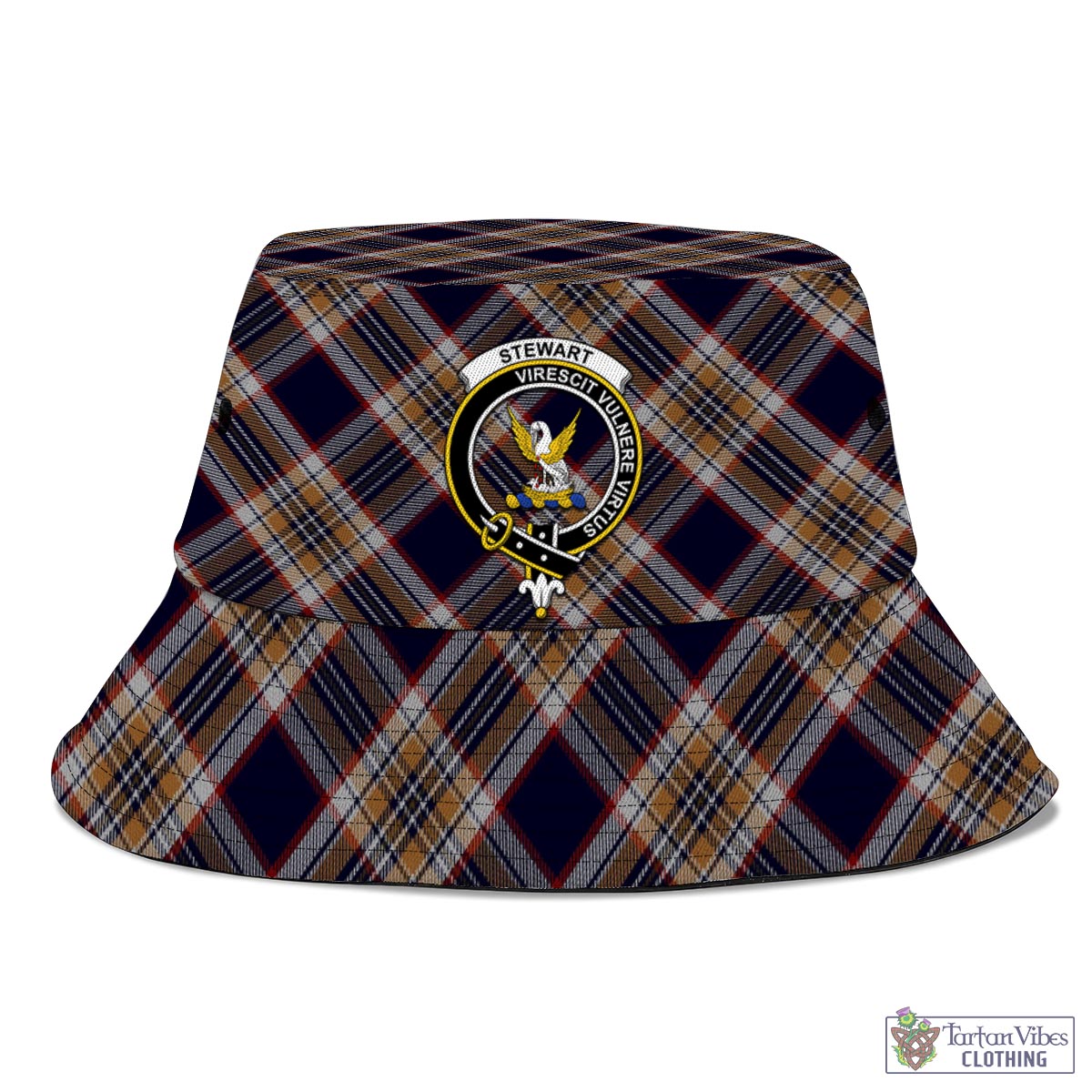 Tartan Vibes Clothing Stewart Navy Tartan Bucket Hat with Family Crest