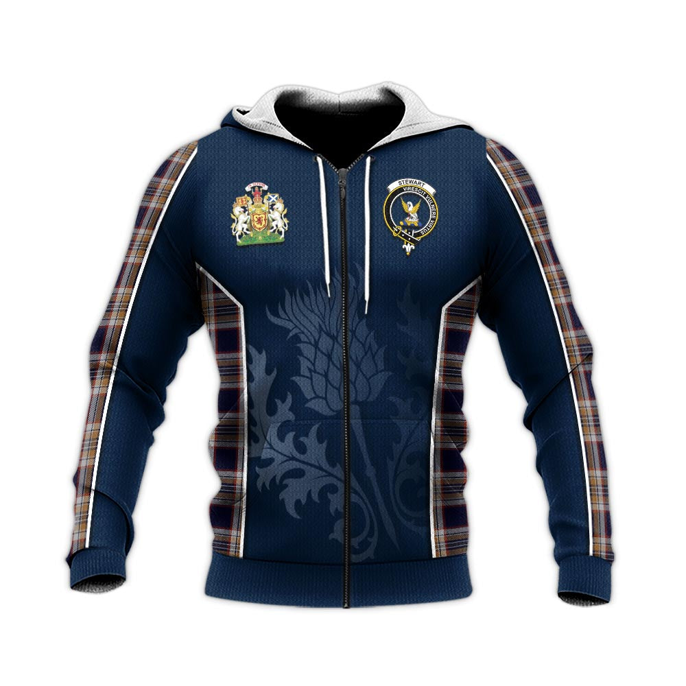 Tartan Vibes Clothing Stewart Navy Tartan Knitted Hoodie with Family Crest and Scottish Thistle Vibes Sport Style