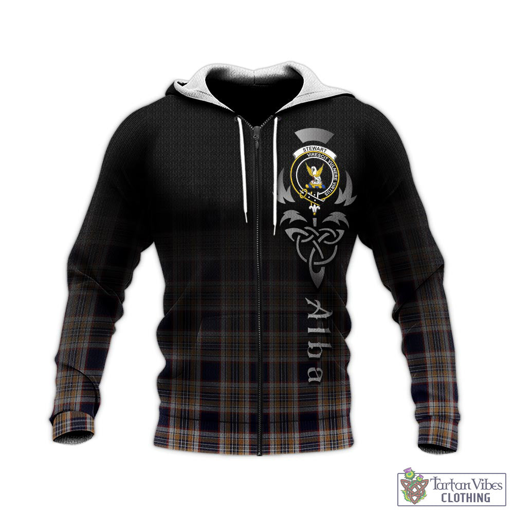 Tartan Vibes Clothing Stewart Navy Tartan Knitted Hoodie Featuring Alba Gu Brath Family Crest Celtic Inspired