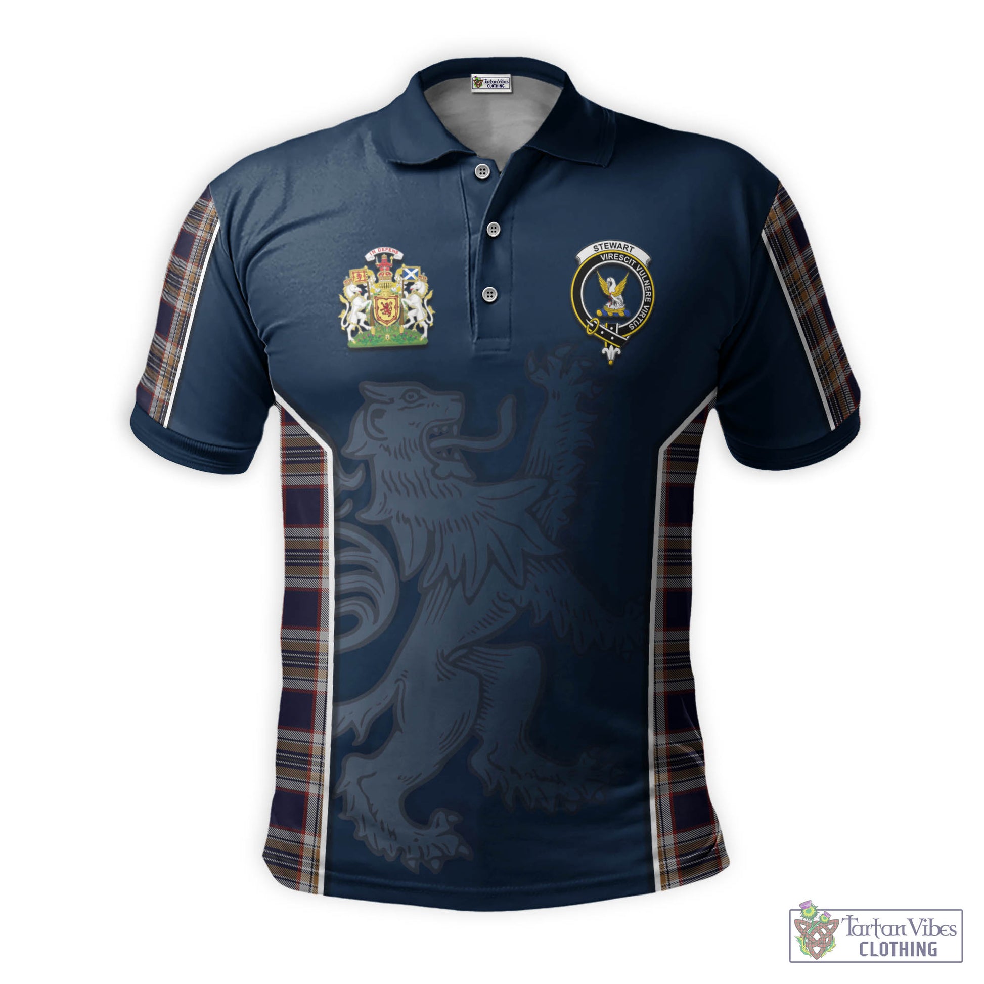 Tartan Vibes Clothing Stewart Navy Tartan Men's Polo Shirt with Family Crest and Lion Rampant Vibes Sport Style