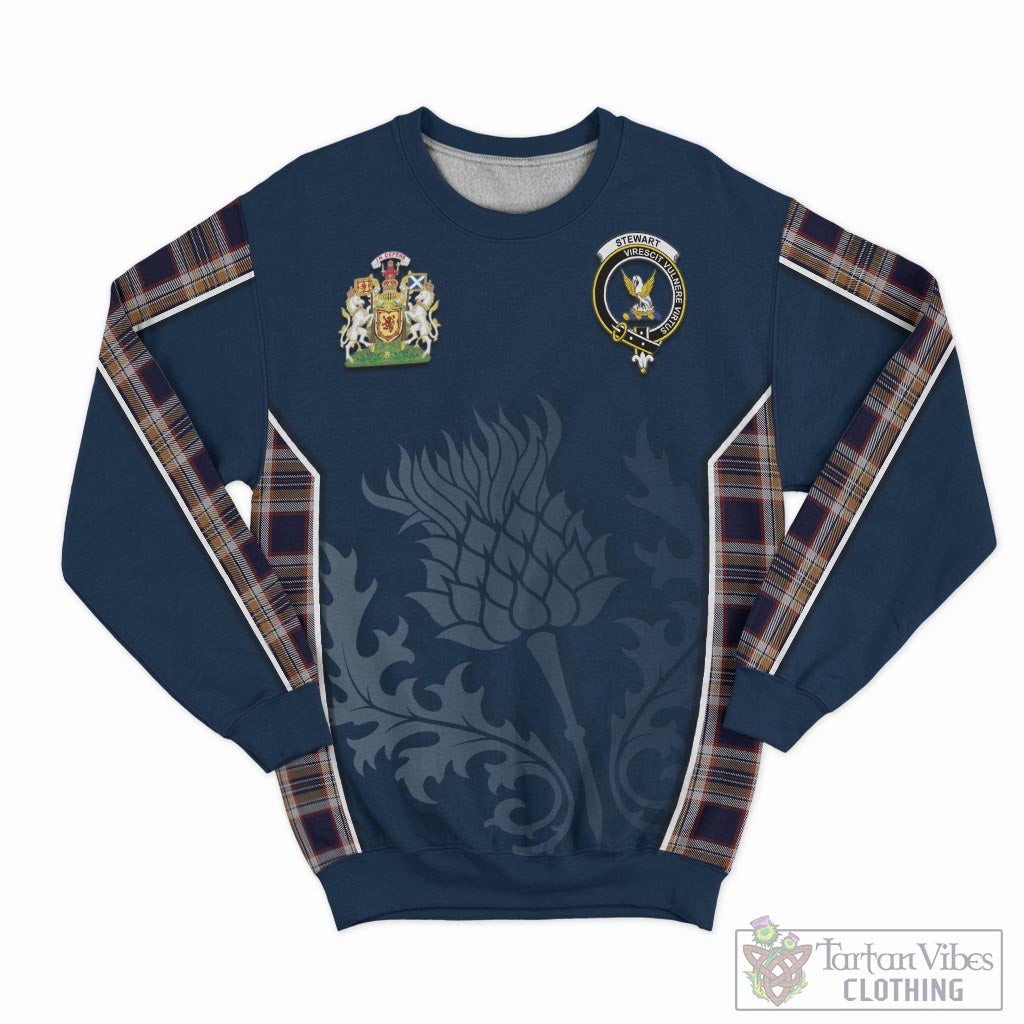 Tartan Vibes Clothing Stewart Navy Tartan Sweatshirt with Family Crest and Scottish Thistle Vibes Sport Style