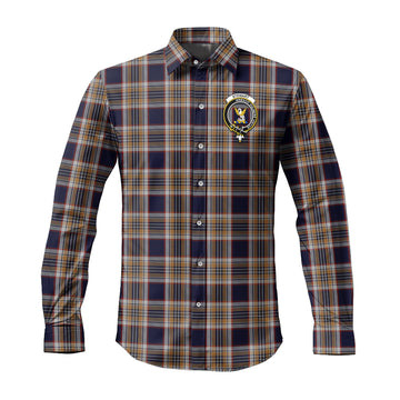 Stewart Navy Tartan Long Sleeve Button Up Shirt with Family Crest