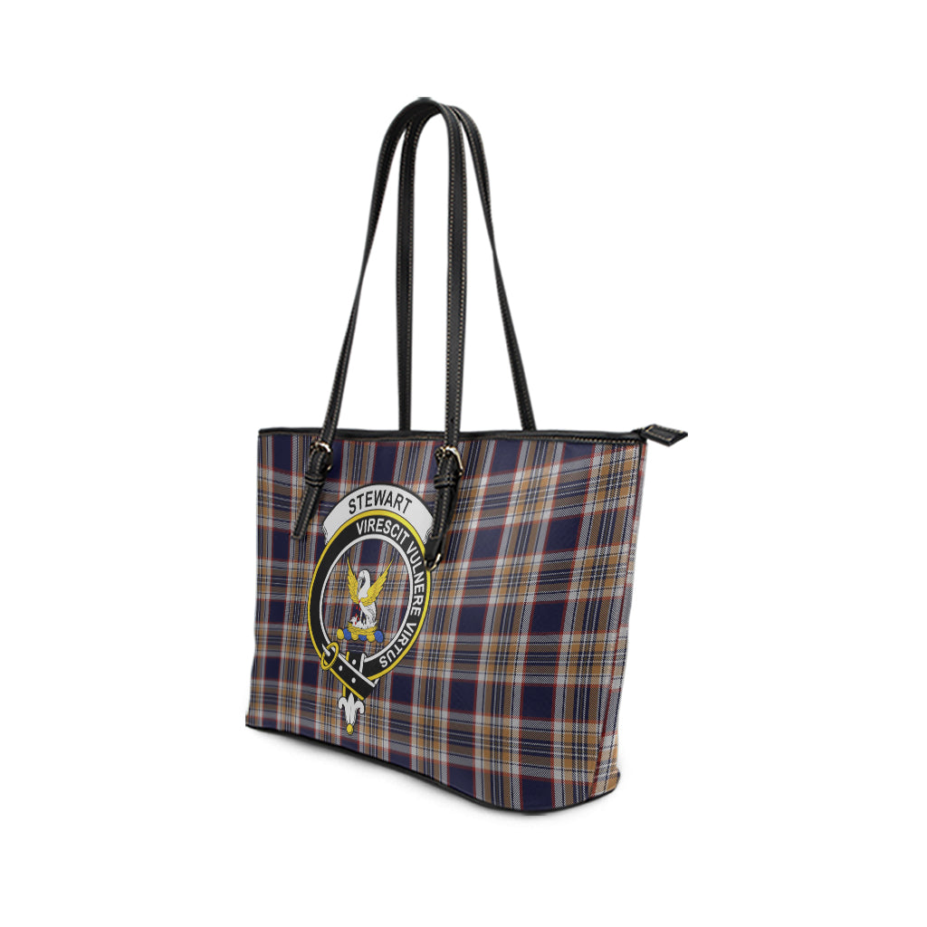 Stewart Navy Tartan Leather Tote Bag with Family Crest - Tartan Vibes Clothing