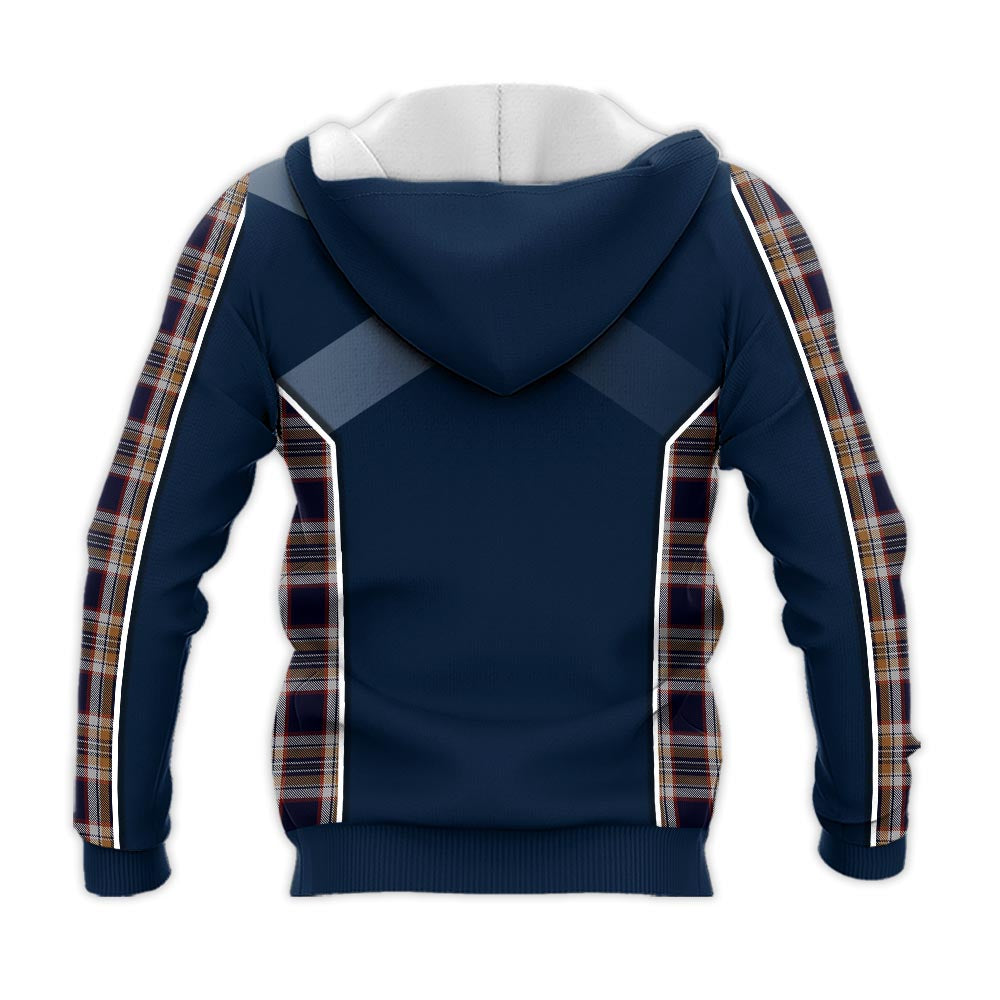 Tartan Vibes Clothing Stewart Navy Tartan Knitted Hoodie with Family Crest and Scottish Thistle Vibes Sport Style