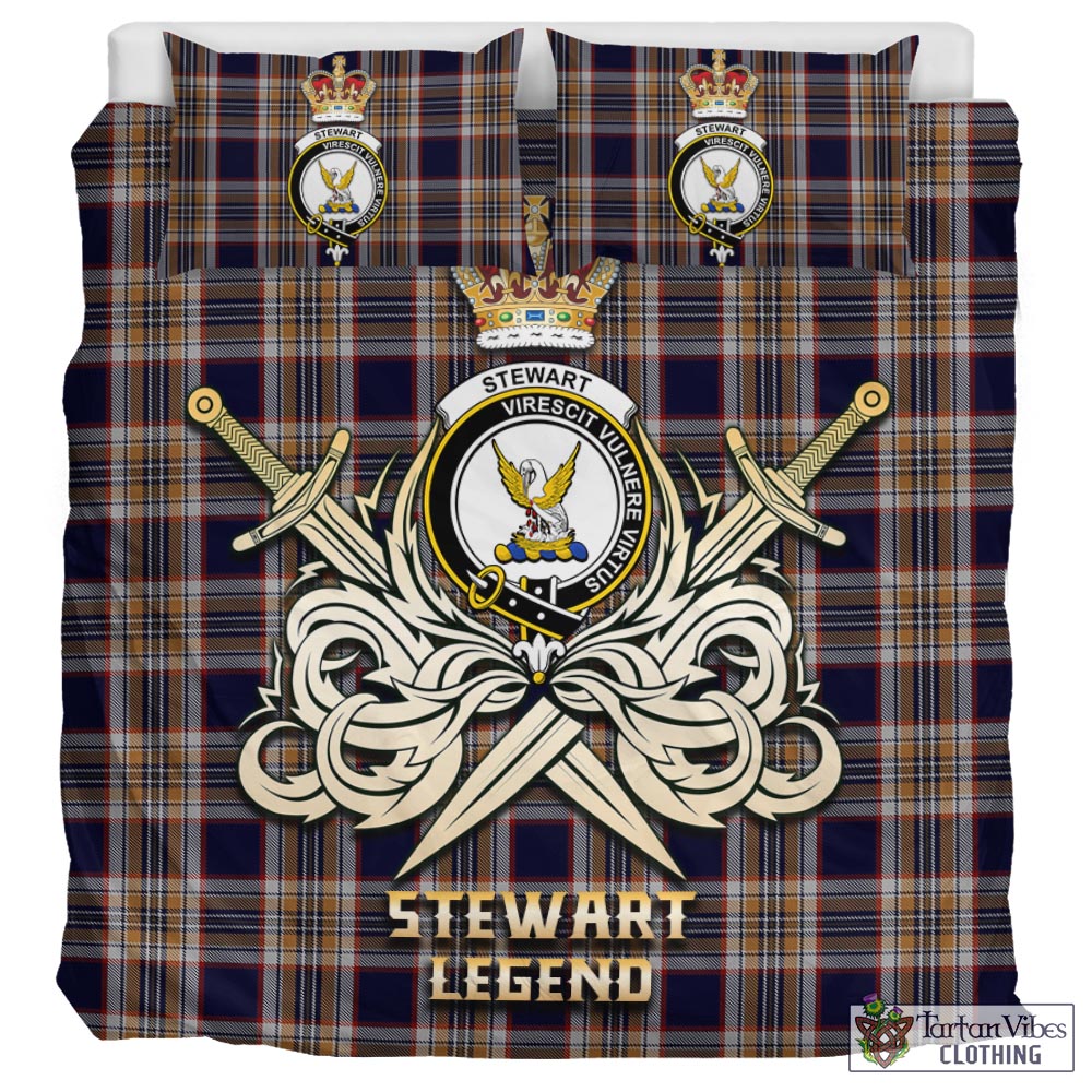 Tartan Vibes Clothing Stewart Navy Tartan Bedding Set with Clan Crest and the Golden Sword of Courageous Legacy